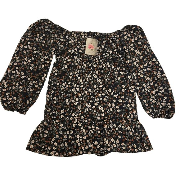 Lily Rose Long Sleeve Cinch Front Baby Doll Dress Black Floral Juniors Small S - Picture 2 of 16